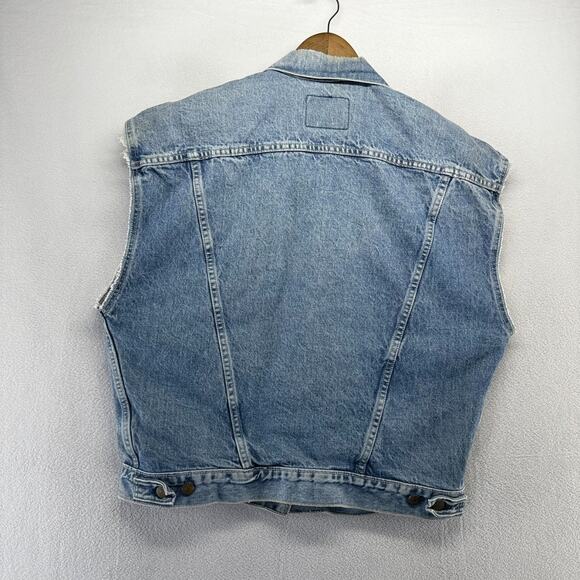Vintage Levis Denim Jacket Men's Large Made In USA 80s Brown Tab Cut Vest Faded - Picture 9 of 12